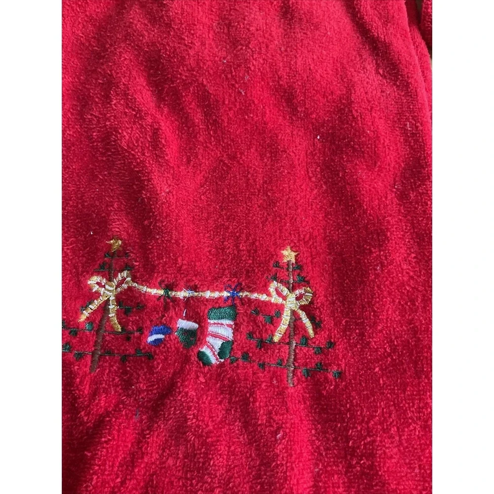 Lot 3 Pc Set Red Christmas Bath Towel Hand Washcloth Trees Stockings 90s